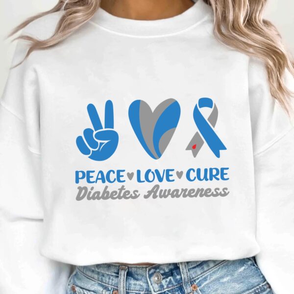 Peace Love Cure Svg, Diabetes Awareness Svg Png, Blue Ribbon Svg, Type 1 Diabetes T1D Awareness Svg Cricut Sublimation - Image 2