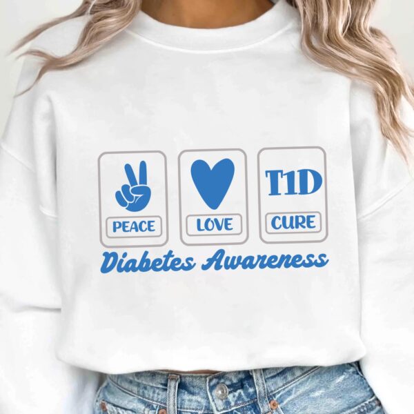 Peace Love Cure Svg, Diabetes Awareness Svg Png, Blue Ribbon Svg, Type 1 Diabetes T1D Awareness Svg Cricut Sublimation - Image 2