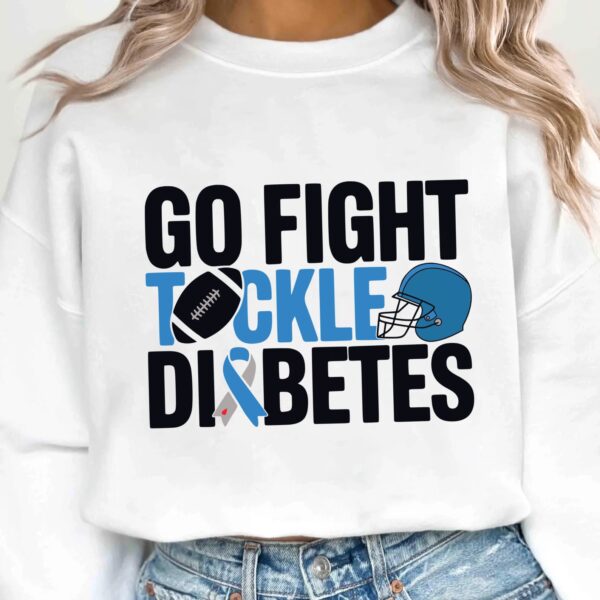 Go Fight Tackle Diabetes Football Svg, Diabetes Awareness Svg Png, Blue Ribbon Svg, Type 1 Diabetes T1D Awareness Svg Cricut Sublimation - Image 2