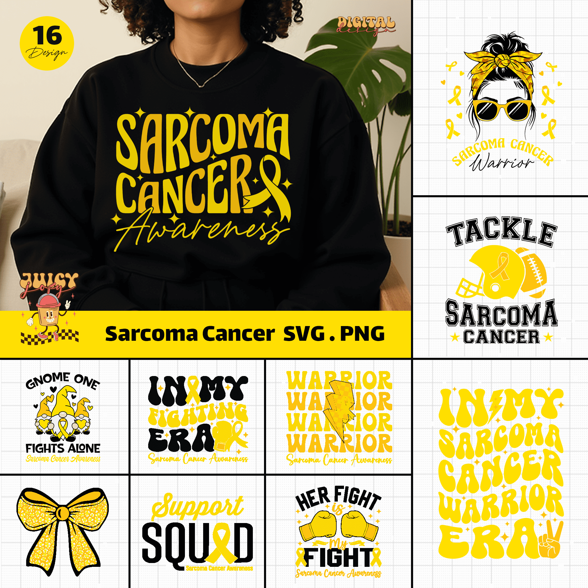 Sarcoma Cancer Awareness Svg Png Bundle, Yellow Ribbon Svg, Sarcoma Cancer Bundle Sublimation, Sarcoma Support Cricut Sublimation Design