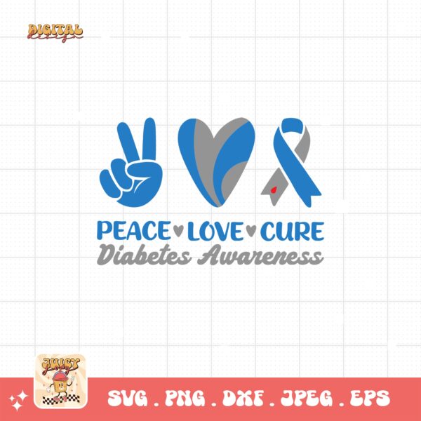 Peace Love Cure Svg, Diabetes Awareness Svg Png, Blue Ribbon Svg, Type 1 Diabetes T1D Awareness Svg Cricut Sublimation