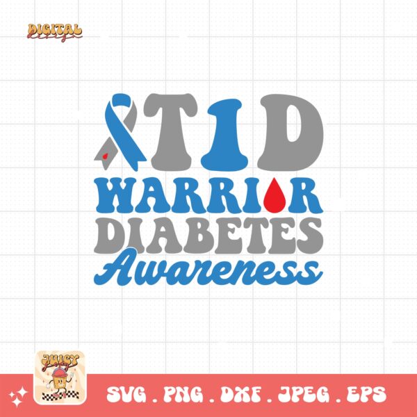 T1d Warrior Diabetes Awareness Svg, Diabetes Awareness Svg Png, Blue Ribbon Svg, Type 1 Diabetes T1D Awareness Svg Cricut Sublimation