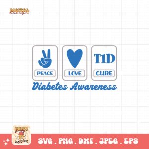 Peace Love Cure Svg, Diabetes Awareness Svg Png, Blue Ribbon Svg, Type 1 Diabetes T1D Awareness Svg Cricut Sublimation
