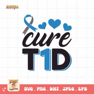Cure T1d Svg, Diabetes Awareness Svg Png, Blue Ribbon Svg, Type 1 Diabetes T1D Awareness Svg Cricut Sublimation