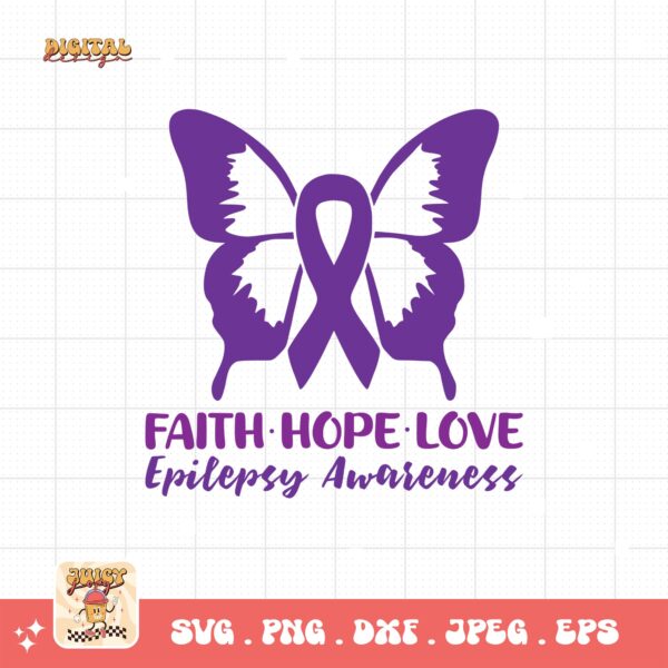 Faith Hope Love Epilepsy Awareness Svg, Epilepsy Awareness Svg Png, Purple Ribbon Svg, Cricut Cut File Sublimation - Image 3