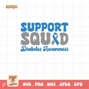 Support Squad Svg, Diabetes Awareness Svg Png, Blue Ribbon Svg, Type 1 Diabetes T1D Awareness Svg Cricut Sublimation