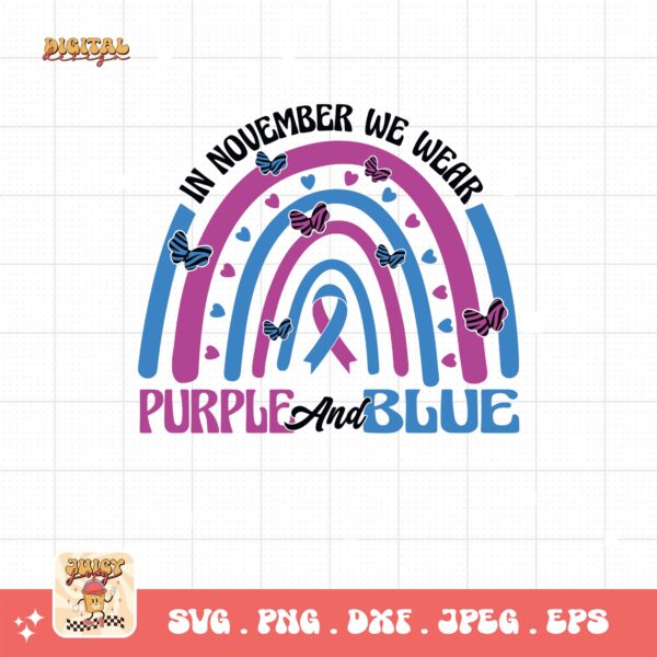 In November We Wear Purple And Blue Svg, Diabetes Awareness Svg Png, Blue Ribbon Svg, Type 1 Diabetes T1D Awareness Svg Cricut Sublimation