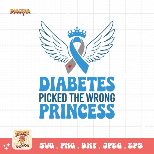 Diabetes Picked The Wrong Princess Svg, Diabetes Awareness Svg Png, Blue Ribbon Svg, Type 1 Diabetes T1D Awareness Svg Cricut Sublimation