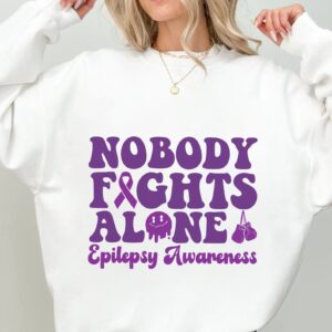 Nobody Fights Alone Svg, Epilepsy Awareness Svg Png, Purple Ribbon Svg, Cricut Cut File Sublimation