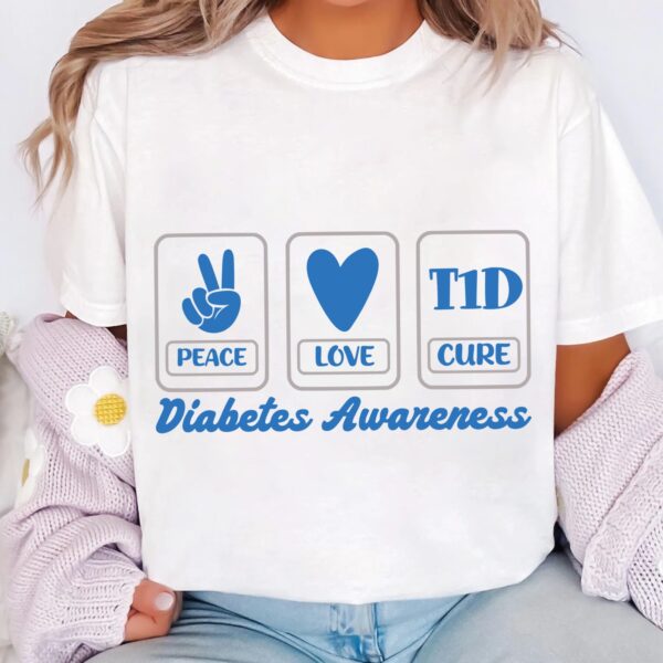 Peace Love Cure Svg, Diabetes Awareness Svg Png, Blue Ribbon Svg, Type 1 Diabetes T1D Awareness Svg Cricut Sublimation - Image 3