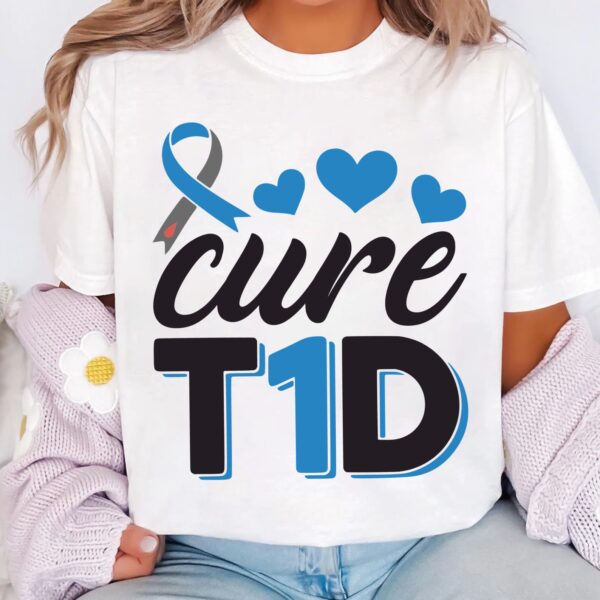 Cure T1d Svg, Diabetes Awareness Svg Png, Blue Ribbon Svg, Type 1 Diabetes T1D Awareness Svg Cricut Sublimation - Image 3