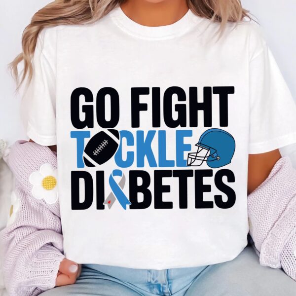 Go Fight Tackle Diabetes Football Svg, Diabetes Awareness Svg Png, Blue Ribbon Svg, Type 1 Diabetes T1D Awareness Svg Cricut Sublimation - Image 3