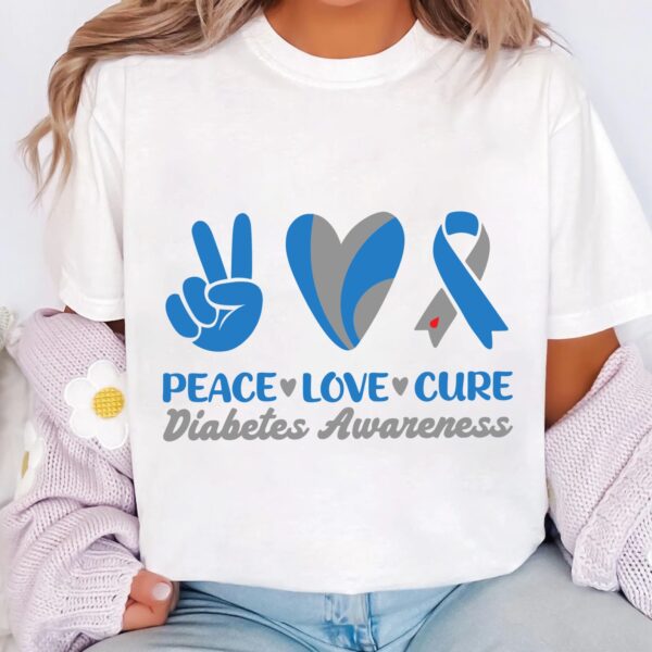 Peace Love Cure Svg, Diabetes Awareness Svg Png, Blue Ribbon Svg, Type 1 Diabetes T1D Awareness Svg Cricut Sublimation - Image 3