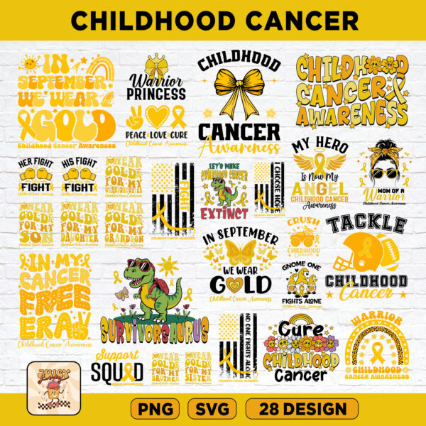 Childhood Cancer Awareness Svg Png Bundle, Gold Ribbon SVG, Pediatric Cancer Awareness Svg Childhood Cancer Support