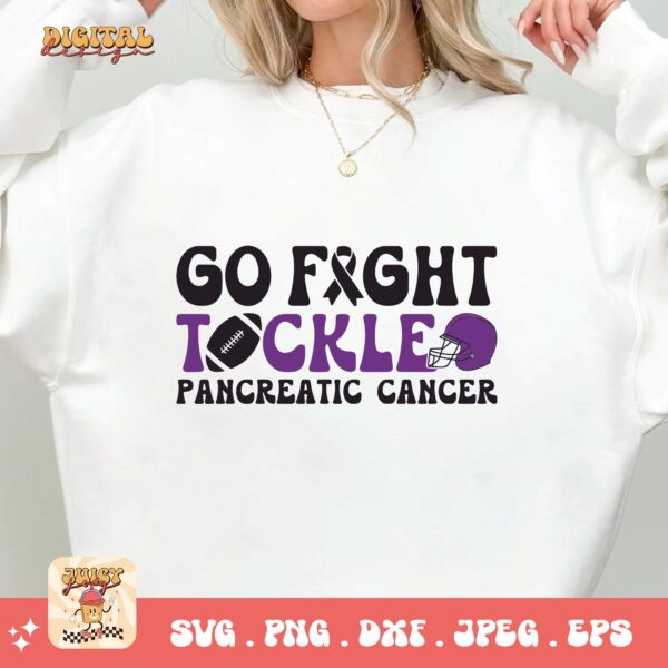 Pancreatic Cancer Awareness Svg Png, Go Fight Tackle Pancreatic Cancer Football Svg, Purple Ribbon Svg Png Cricut Sublimation Design - Image 3