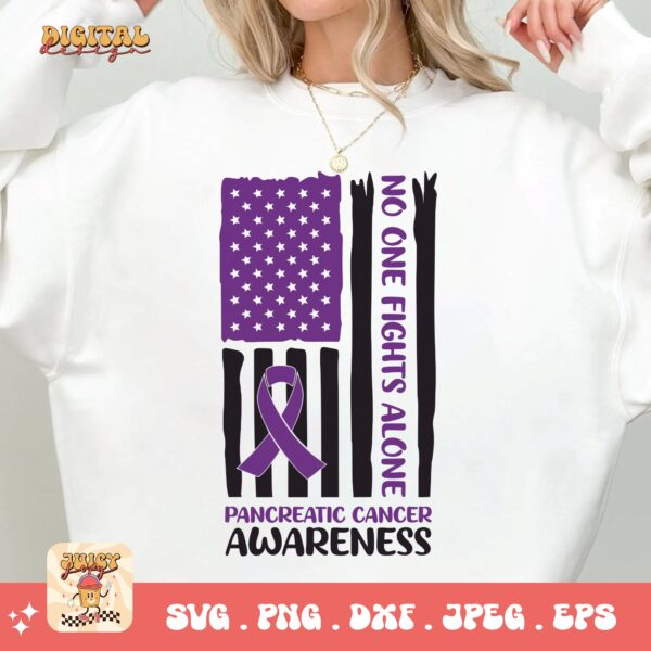 Pancreatic Cancer Awareness Svg Png, Pancreatic Cancer Flag Svg, Purple Ribbon Svg Png Cricut Sublimation Design - Image 3