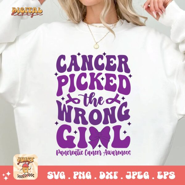 Pancreatic Cancer Awareness Svg Png, Cancer Picked The Wrong Girl Svg, Purple Ribbon Svg Png Cricut Sublimation Design - Image 3