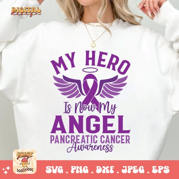 Pancreatic Cancer Awareness Svg Png, My Hero Is Now My Angel Svg, Purple Ribbon Svg Png Cricut Sublimation Design - Image 3