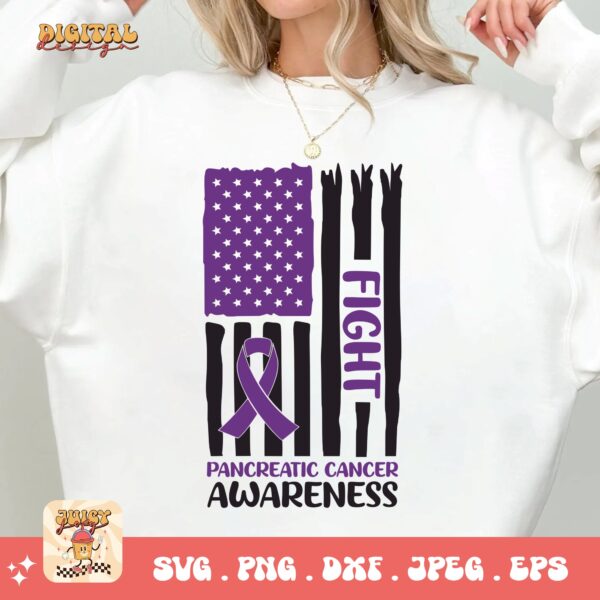 Pancreatic Cancer Awareness Svg Png, Pancreatic Cancer Flag Svg, Purple Ribbon Svg Png Cricut Sublimation Design - Image 3