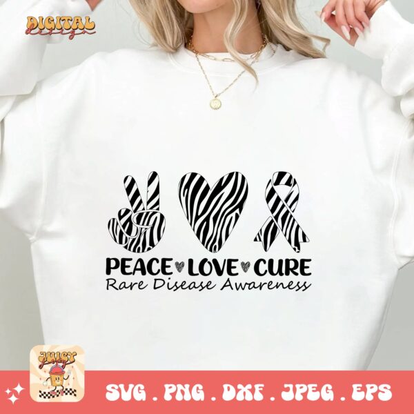 Peace Love Cure Png Svg, Rare Disease Support Svg, Ehlers danlos Syndrome Png Cricut Designs, Zebra Ribbon Svg - Image 2