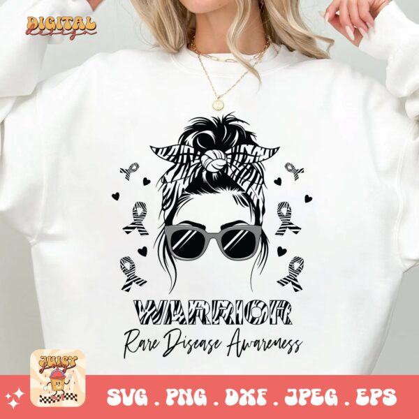 Rare Disease Warrior Messy Bun Png Svg, Rare Disease Support Svg, Ehlers danlos Syndrome Png Cricut Designs, Zebra Ribbon Svg - Image 2