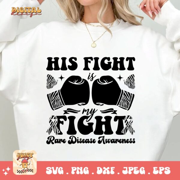 His Fight Is My Fight Png Svg, Rare Disease Support Svg, Ehlers danlos Syndrome Png Cricut Designs, Zebra Ribbon Svg - Image 2