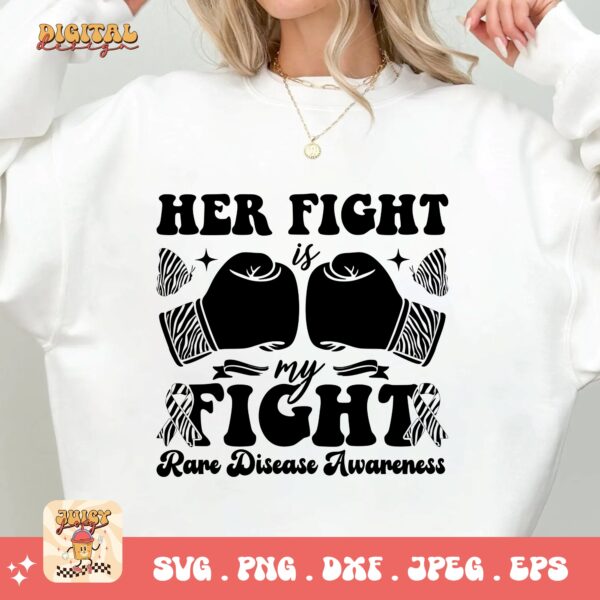 Her Fight Is My Fight Png Svg, Rare Disease Support Svg, Ehlers danlos Syndrome Png Cricut Designs, Zebra Ribbon Svg - Image 2