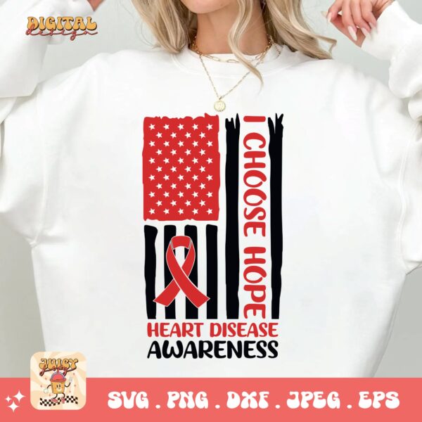Heart Disease Awareness Png Svg, Heart Disease Flag Png, Red Ribbon Svg Cricut Sublimation Design - Image 2