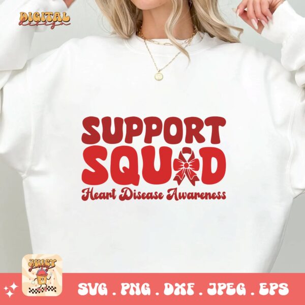 Heart Disease Awareness Png Svg, Support Squad Png, Red Ribbon Svg Cricut Sublimation Design - Image 2