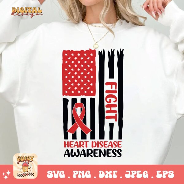 Heart Disease Awareness Png Svg, Heart Disease Flag Png, Red Ribbon Svg Cricut Sublimation Design - Image 2
