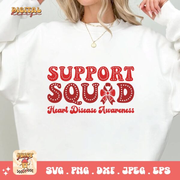 Heart Disease Awareness Png Svg, Support Squad Png, Red Ribbon Svg Cricut Sublimation Design - Image 2