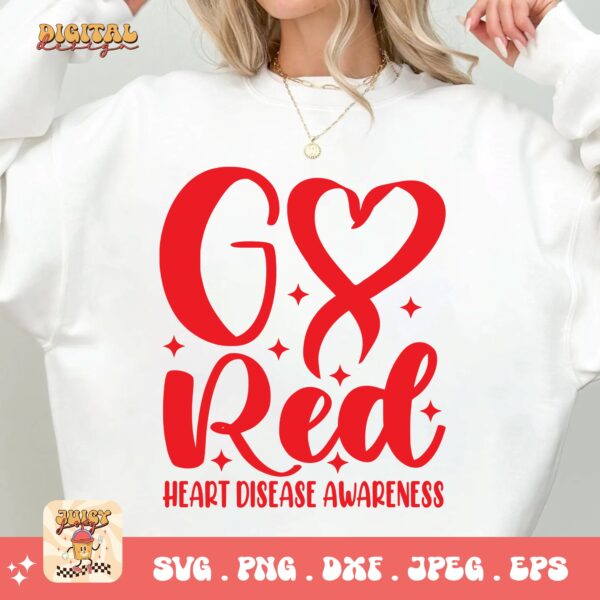 Heart Disease Awareness Png Svg, Go Red Heart Disease Awareness Png, Red Ribbon Svg Cricut Sublimation Design - Image 2