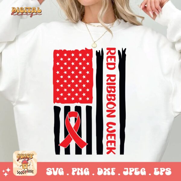Red Ribbon Week Svg Png, Red Ribbon Week Flag Svg, Drug Free Svg, Red Ribbon Awareness Svg Cricut Sublimation Design - Image 2