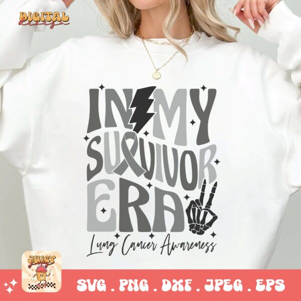 In My Survivor Era Svg, Lung Cancer Awareness Svg Png, White Ribbon Svg, Lung Cancer Support Svg Cricut Sublimation Design - Image 2