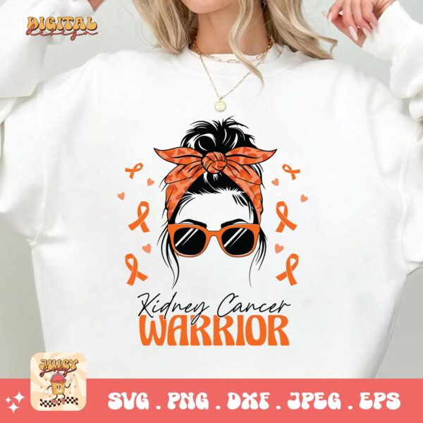 Kidney Cancer Awareness Png Svg, Kidney Cancer Warrior Messy Bun Svg Cricut, Orange Ribbon Png Sublimation Designs - Image 2