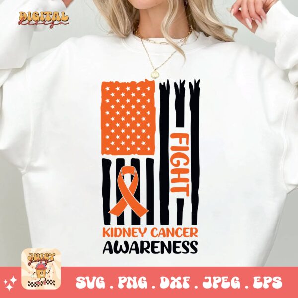 Kidney Cancer Awareness Png Svg, Kidney Cancer Flag Svg Cricut, Orange Ribbon Png Sublimation Designs - Image 2