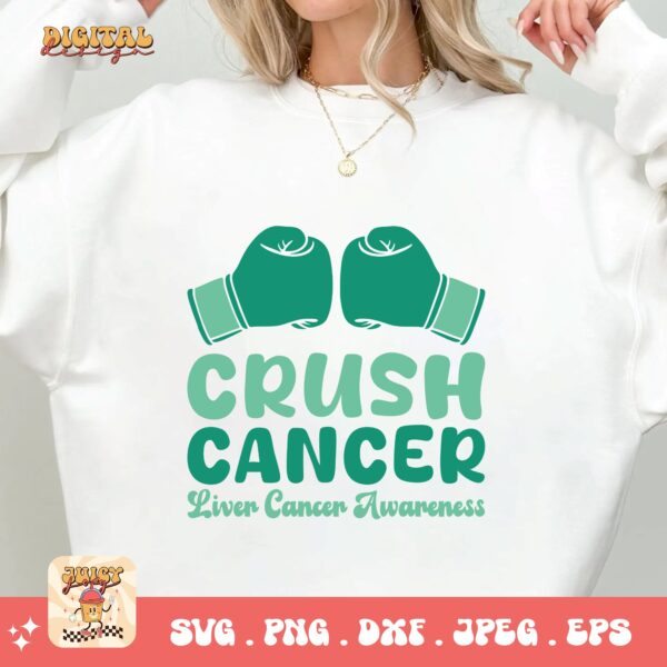 Crush Cancer Svg, Liver Cancer Awareness Svg Png, Emerald Green Ribbon Svg Cricut Sublimation Design - Image 2