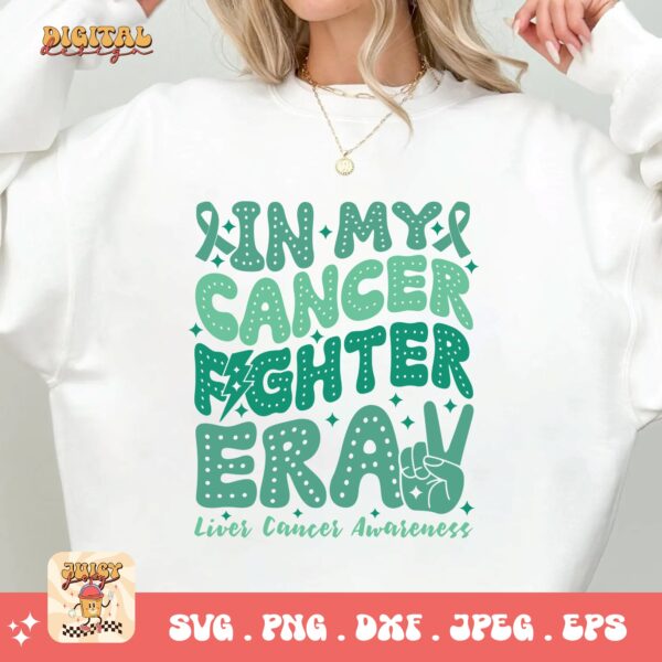 In My Cancer Fighter Era Svg, Liver Cancer Awareness Svg Png, Emerald Green Ribbon Svg Cricut Sublimation Design - Image 2