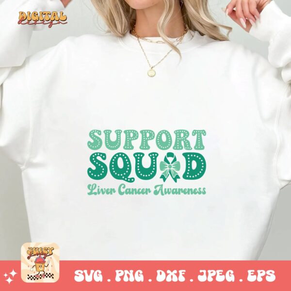 Support Squad Svg, Liver Cancer Awareness Svg Png, Emerald Green Ribbon Svg Cricut Sublimation Design - Image 2