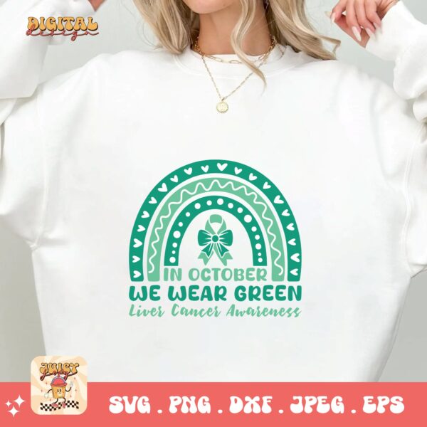 In October We Wear Green Svg, Liver Cancer Awareness Svg Png, Emerald Green Ribbon Svg Cricut Sublimation Design - Image 2