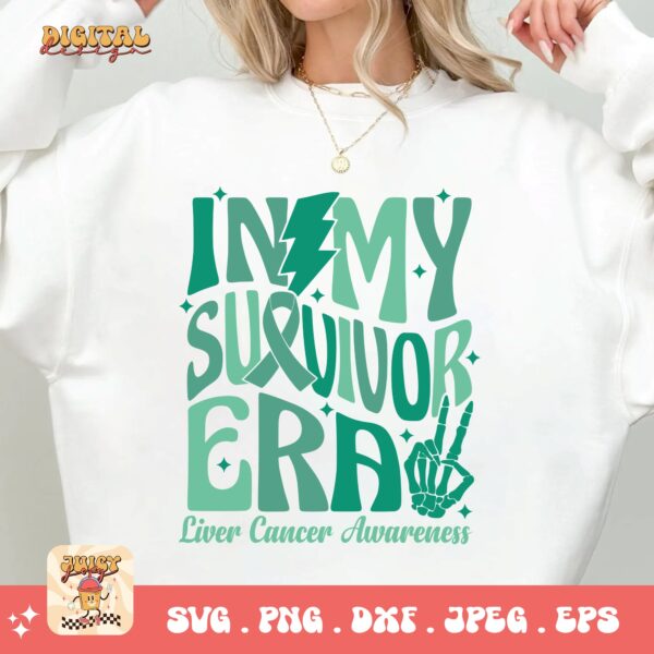 In My Survivor Era Svg, Liver Cancer Awareness Svg Png, Emerald Green Ribbon Svg Cricut Sublimation Design - Image 2