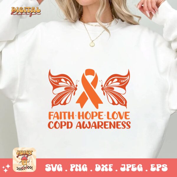 Faith Hope Love Copd Awareness Svg Png, Copd Awareness Svg Png, Orange Ribbon, Chronic Obstructive Pulmonary Disease Svg - Image 2
