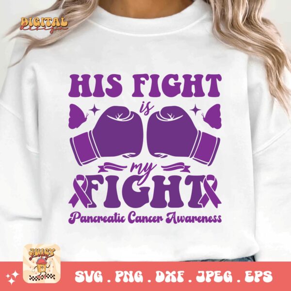 Pancreatic Cancer Awareness Svg Png, His Fight Is My Fight Svg, Purple Ribbon Svg Png Cricut Sublimation Design - Image 2