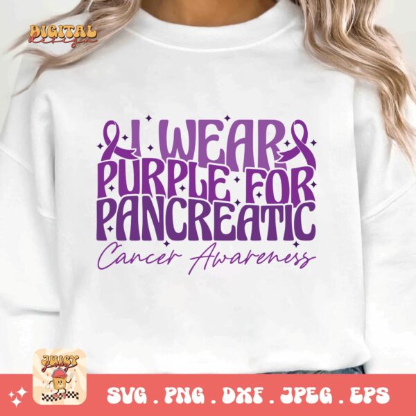 Pancreatic Cancer Awareness Svg Png, I Wear Purple for Pancreatic Cancer Awareness Svg, Purple Ribbon Svg Png Cricut Sublimation Design - Image 2