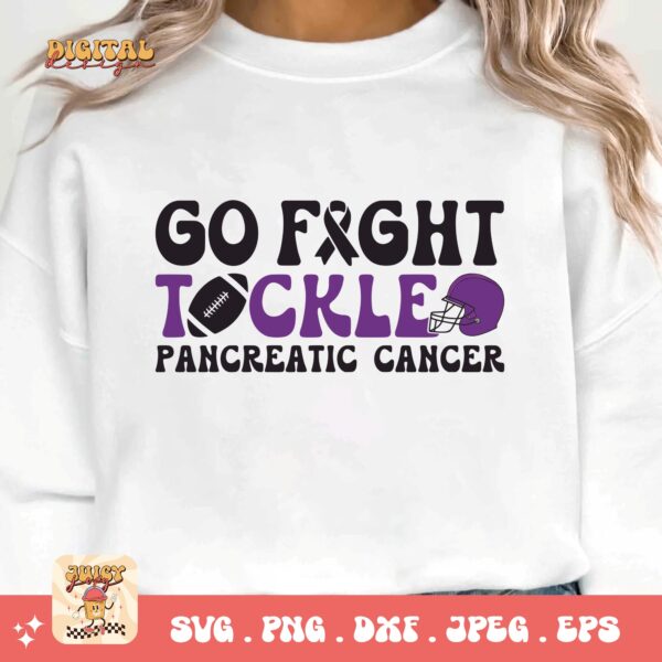 Pancreatic Cancer Awareness Svg Png, Go Fight Tackle Pancreatic Cancer Football Svg, Purple Ribbon Svg Png Cricut Sublimation Design - Image 2