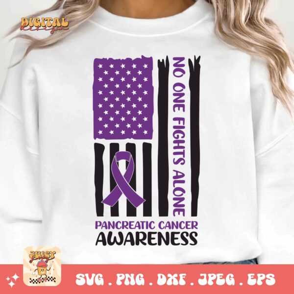Pancreatic Cancer Awareness Svg Png, Pancreatic Cancer Flag Svg, Purple Ribbon Svg Png Cricut Sublimation Design - Image 2