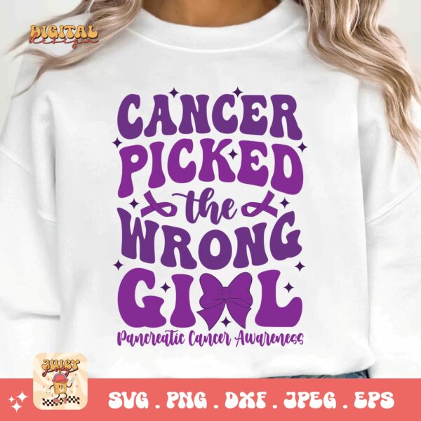 Pancreatic Cancer Awareness Svg Png, Cancer Picked The Wrong Girl Svg, Purple Ribbon Svg Png Cricut Sublimation Design - Image 2