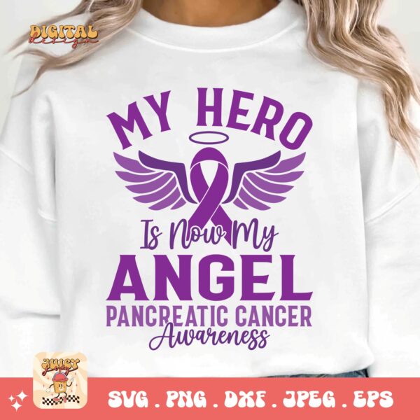 Pancreatic Cancer Awareness Svg Png, My Hero Is Now My Angel Svg, Purple Ribbon Svg Png Cricut Sublimation Design - Image 2