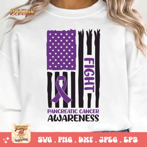 Pancreatic Cancer Awareness Svg Png, Pancreatic Cancer Flag Svg, Purple Ribbon Svg Png Cricut Sublimation Design - Image 2