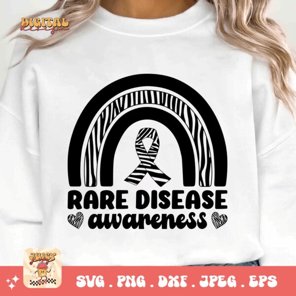 Rare Disease Rainbow Png Svg, Rare Disease Support Svg, Ehlers danlos Syndrome Png Cricut Designs, Zebra Ribbon Svg - Image 3